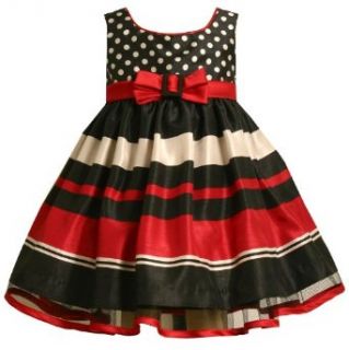Bonnie Jean Baby/Infant Girls 12M 24M 2 Piece RED BLACK WHITE DOTS BOLD STRIPE SHANTUNG Special Occasion Christmas Holiday Party Dress 24M BNJ 4848X X14848 Infant And Toddler Dresses Clothing