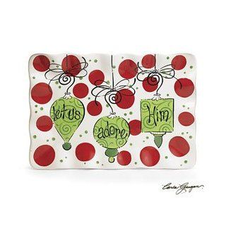 Let Us Adore Him Platter Christmas Red Green Ceramic: Kitchen & Dining