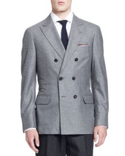 Mens Double Breasted Cashmere/Silk Jacket, Light Gray   Brunello Cucinelli  