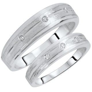 1/10 Carat T.W. Round Cut Diamond His And Hers Wedding Band Set 14K white Gold   Free Gift Box: MyTrioRings: Jewelry