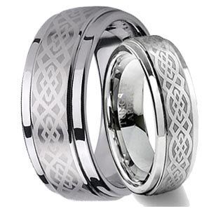 His & Her's 8MM/6MM Tungsten Carbide Wedding Band Ring Set w/Laser Etched Celtic Design (Available Sizes 4 14 Including Half Sizes) Please e mail sizes: Jewelry