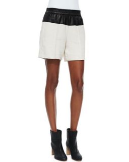 Womens Cliffe Leather Top Shorts   A.L.C.   White/Black (SMALL)