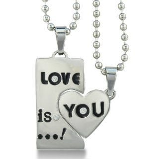 Stainless Steel His & Hers Love Necklaces on 24" Ball Chain: Pendant Necklaces: Jewelry