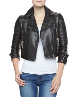 Womens Aiah Cropped Leather Jacket   J Brand Ready to Wear   Black (LARGE)