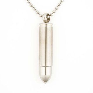 Stainless Steel Men's Polished Large Bullet Necklace on 22 Inch Ball Chain: Jewelry