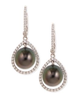18k Gray South Sea Pearl & Diamond Halo Earrings   Eli Jewels   Gray (18k )