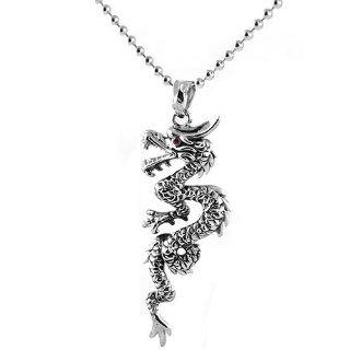 Dragon Design Pendant Necklace Red Cubic Zirconia Eye   Stainless Steel Dragon Necklace   Biker Jewelry: Jewelry