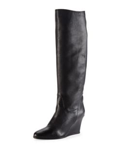 Leather Wedge Knee Boot, Black   Lanvin   Black (38.0B/8.0B)