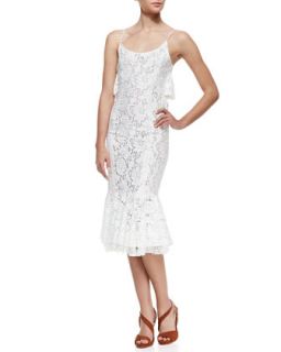 Womens Flounce Lace Slip Dress, White   Tracy Reese   White (2)