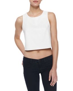 Womens Faux Leather Perforated Crop Top, Ivory   Cusp by Neiman Marcus   Ivory
