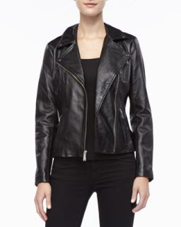 Womens Leather Moto Jacket   Black (MEDIUM/8 10)