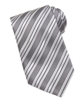 Mens Multi Stripe Silk Tie, Silver/Black   Stefano Ricci   Silver/Black