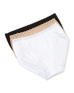 Womens Bliss French Cut Lace Trimmed Briefs, Black/Cafe/White   Natori   White