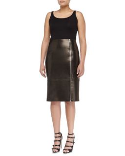 Womens Paneled Zip Leather Pencil Skirt, Black   Michael Kors   Black (4)