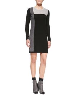 Womens Geometric Intarsia Cashmere Long Sleeve Sweater Dress   Vince   Black