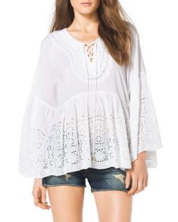 Womens Lace Up Front Eyelet Top   MICHAEL Michael Kors   White (SMALL)