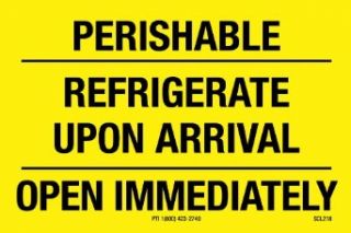 Polar Tech SCL218 Pressure Sensitive Permanent Adhesive Label, "PERISHABLE REFRIGERATE UPON ARRIVAL OPEN IMMEDIATELY", 3" Length x 2" Width, Black on Yellow (Roll of 500): Industrial & Scientific