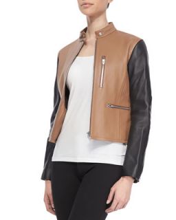Womens Zip Up Leather Moto Jacket, Truffle   Alexander Wang   Truffle (X SMALL)