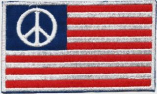 American Flag with Peace Sign in Corner   Embroidered Sew On Patch (USA / United States of America) Clothing