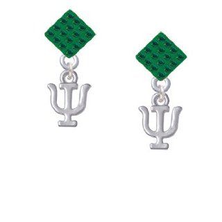 Small Greek Letter   PSI Green Emerald Crystal Diamond Shaped Lulu Post Earrings: Dangle Earrings: Jewelry