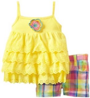 Young Hearts Baby Girls Infant 2 Pieced Yellow Infant Girls Knit Pullover And Woven Short Set, Yellow, 12 Months: Clothing