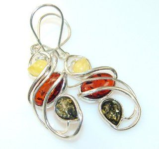 Amber Women's Silver Earrings 6.60g (color: brown, dim.: 2, 5/8, 1/4 inch). Amber, Butterscotch, Green Amber Crafted in 925 Sterling Silver only ONE earrings available   earrings entirely handmade by the most gifted artisans   one of a kind world wide 