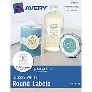 Avery Print to the Edge Glossy White Round Labels 22926, 2 1/2 Diameter, Pack of 27