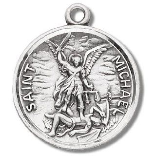 Sterling Silver St. Michael with Prayer Back with 24" Stainless Steel Chain in Gift Box. Patron Saint of Police Officers & EMT's & Protection. St. Michael the Archangel Is Known for Protection As Well As the Patron of Against Danger At Sea