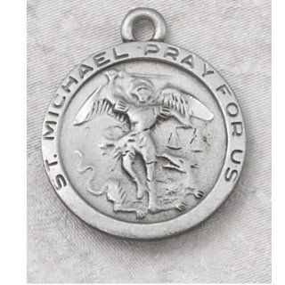 Mens or Womens Hand Engraved New England Pewter Medal St. Michael the Archangel Medal with 24" Chain. St. Michael the Archangel Is Known for Protection As Well As the Patron of Against Danger At Sea, Against Temptations, Ambulance Drivers, Artists, Ba