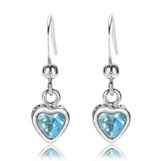 Rizilia Jewelry Appealing Well liked White Gold Plated CZ Heart Cut Aquamarine Color Dangle Earrings: Jewelry