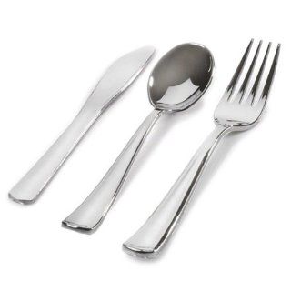 100 Sets Silver Secrets Plastic Silverware, Looks Like Silver Cutlery Combo of 300 Pieces Includes 100 Forks, 100 Knives, 100 Spoons: Kitchen & Dining