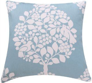 Tree of Life Collection   24" Square Decorative Throw Pillow Cover   Tree, Dove, Birds, Floral   Light Blue and White   1 Pillow Cover, 2 Looks  