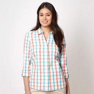 Maine New England Turquoise checked roll up sleeve shirt