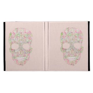 Girly Pink Floral Paisley Sugar Skull Sketch iPad Folio Covers