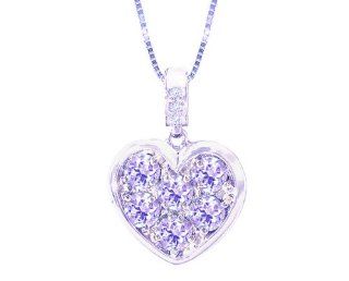 14K White Gold Gem Studded Heart Pendant with Diamonds Tanzanite, Chain  NOT included Pendant Slides Jewelry