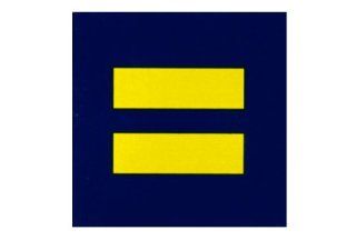 Equal Sign Sticker! Yellow Equal on Blue BackgroundThe simple equal sign is commonly found among supporters of civil rights for all kinds of disadvantaged people. We first saw it used by the Urban League, but think the NAACP might have used it too. It has 