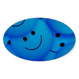 Fun Cool Happy Blue Smiley Faces Oval Sticker