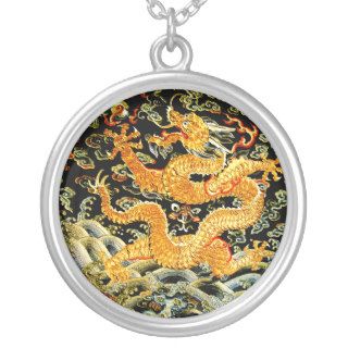 Chinese zodiac antique embroidered golden dragon necklace