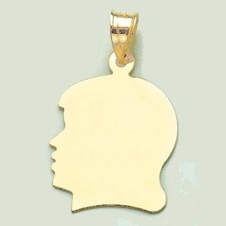14k Gold Necklace Charm Pendant, Girl Silhouette, High Polish Jewelry