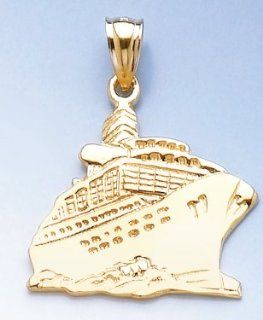 14k Gold Nautical Necklace Charm Pendant, Cruise Ship, High Polish: Million Charms: Jewelry