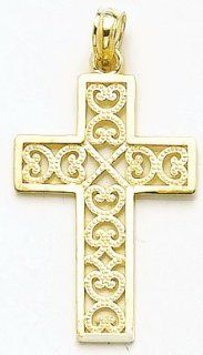 Gold Religious Charm Pendant Square Cross "x" Lace Square Cross "x" Lace Center: Million Charms: Jewelry