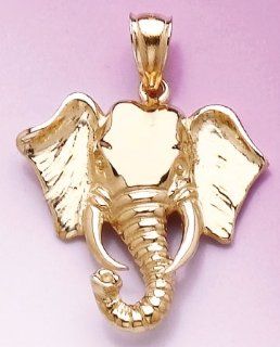 Gold Animal Charm Pendant Elephant Head W Twisted Trunk & 2 D: Jewelry