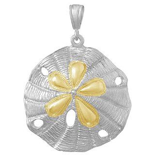 925 Sterling Silver Nautical Necklace Charm Pendant, 14K Gold Beveled Sand: Jewelry