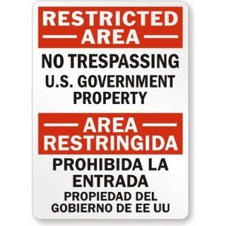 Restricted Area   No Trespassing U.S. Government Property / Area Restringida   Label, 10" x 7": Industrial Warning Signs: Industrial & Scientific