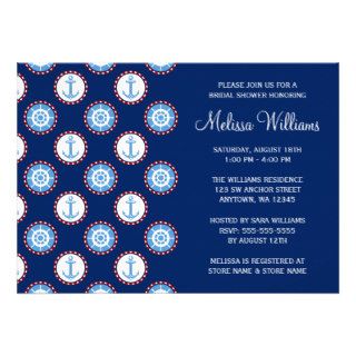 Modern Nautical Anchor Wheel Bridal Shower Personalized Announcements