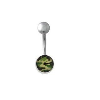 Camo Camouflage GREEN, TAN & BLACK Sexy Belly Navel Ring Military Army Marines Navy Air Force Jewelry