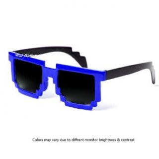 8 Bit Pixel Two Tone Blue & Black Pixelated Sunglasses Dark Lens Video Game Geek Party   FREE POUCH: Clothing