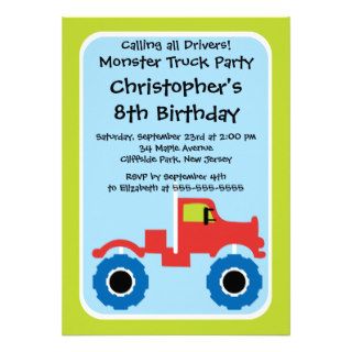 Monster Truck Boys Birthday Party Invitations