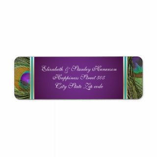 Peacock feathers purple, aqua, gold wedding custom return address label