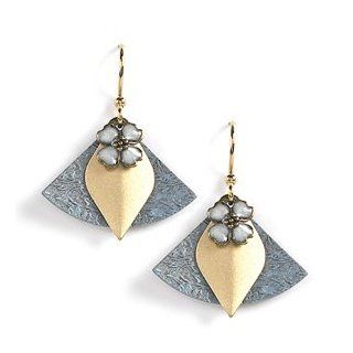 Victorian Blue Fan Gold Flower Charm Earrings Swan Lake, Handcrafted in USA by Jody Coyote Qn343: Jewelry